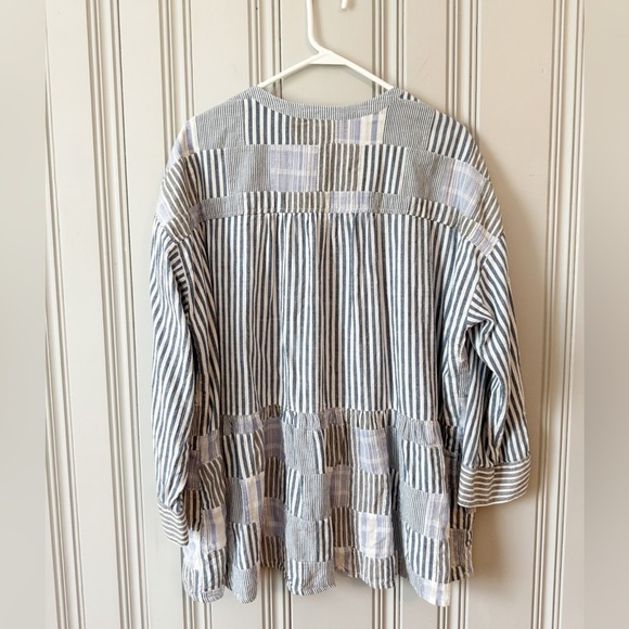 Maeve Anthropologie Size XL Zoe Swing Top Striped Patchwork Oversized Blue White - Picture 13 of 16